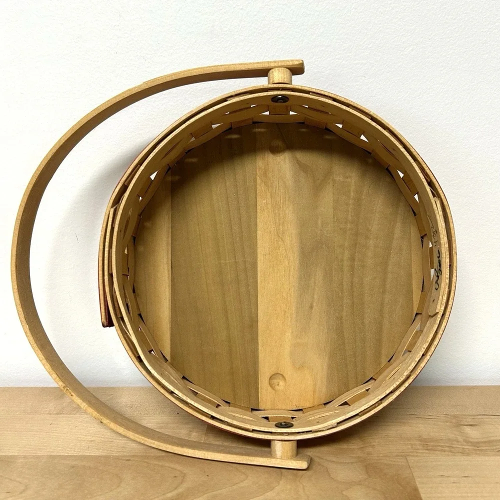 Vtg Longaberger Small Pie Basket Cherry Red Checkered Woven Swing Handle 2006